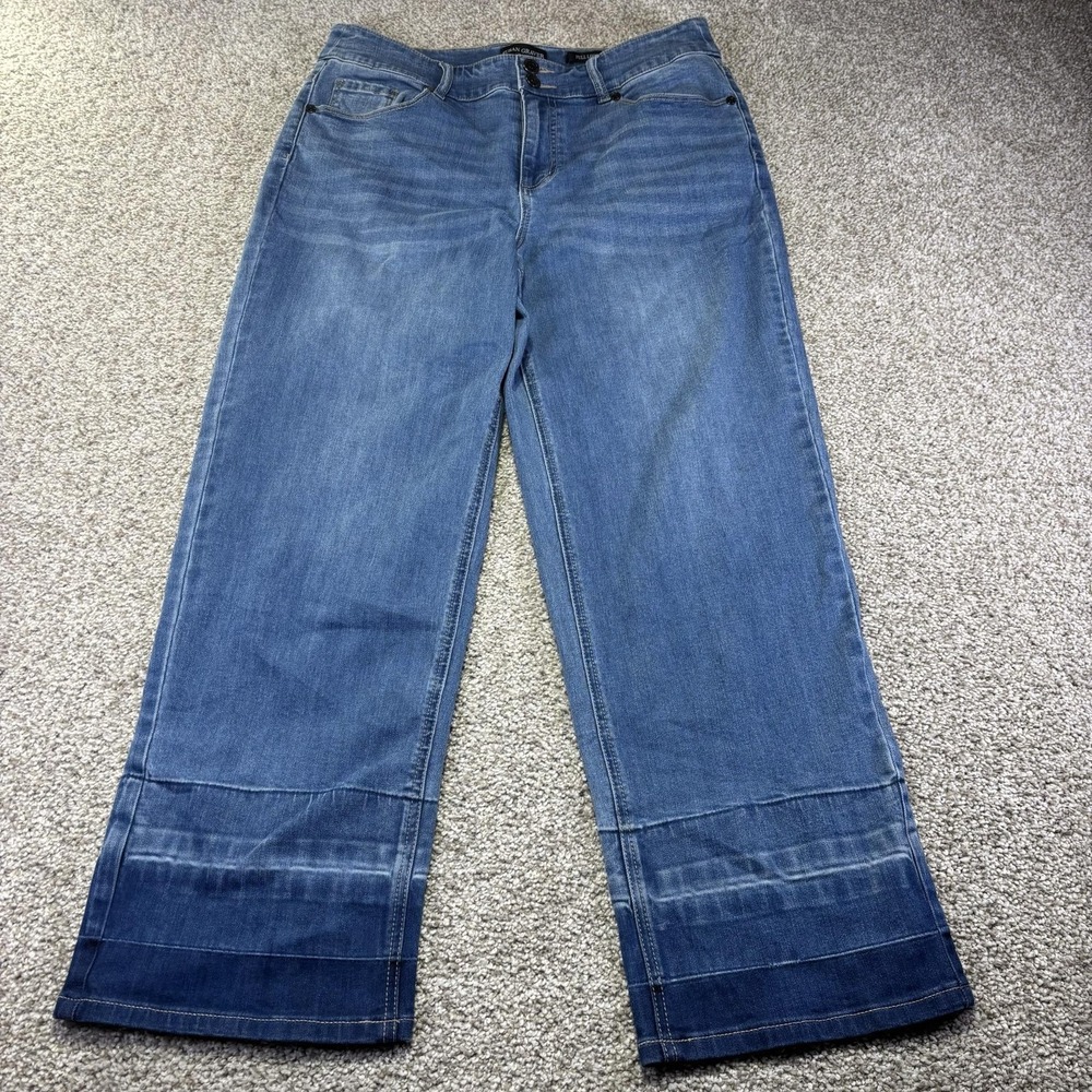 Susan Graver Full Leg Jeans Womens 12 Blue Medium Wash Wide Leg Denim 32x26.5